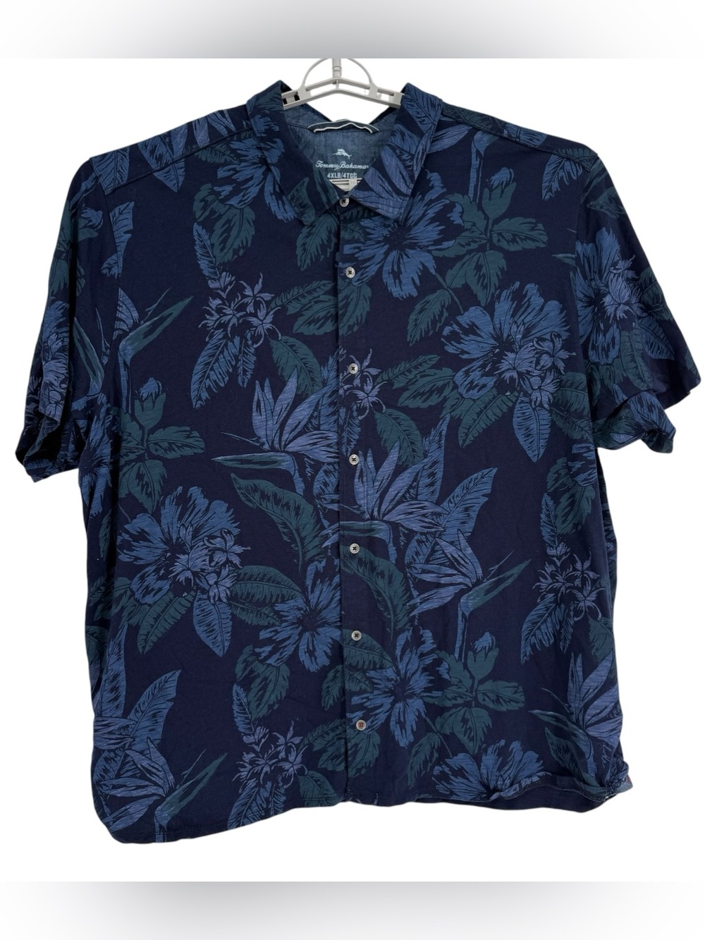 Tommy Bahama Shirt Mens Size 4X Blue Leaf Print Cotton Short Sleeve Button Front